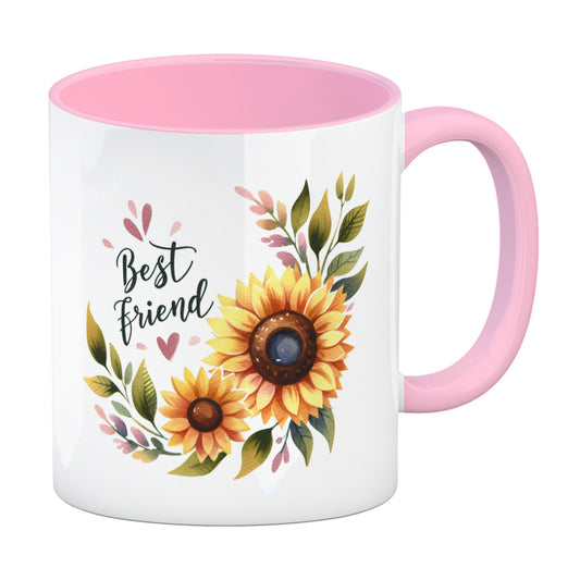 Beste Freundin Sonnenblume Kaffeebecher in rosa mit Spruch Best friend