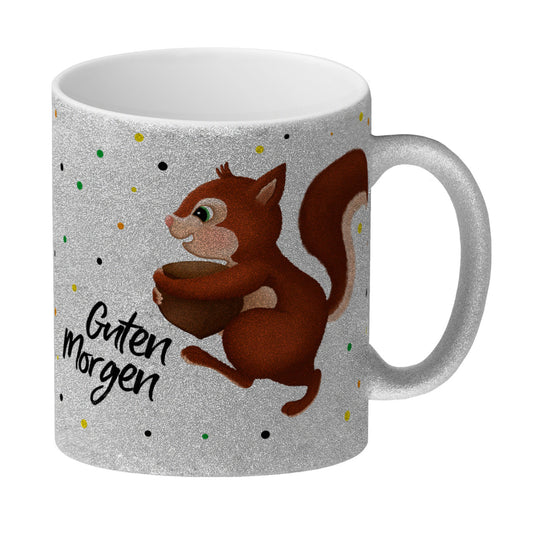 Guten Morgen Glitzer-Glitzer-Kaffeebecher mit Eichhörnchen Motiv