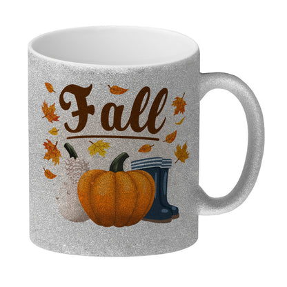 Fall Jahreszeit Herbst Glitzer-Kaffeebecher mit Kürbis und Laub