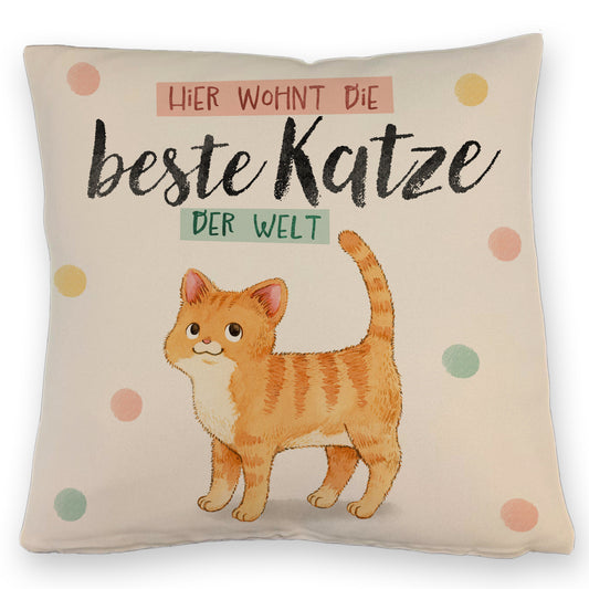 Beste Katze der Welt Kissen mit Leinenoptik mit oranger Katze Katze und Spruch