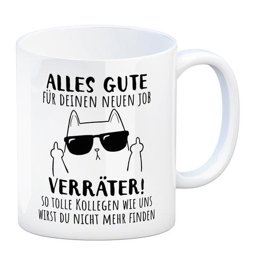 Katze mit Mittelfinger Kaffeebecher mit Spruch Viel Erfolg du Verräter