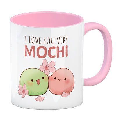 Mochi Paar Kaffeebecher in rosa mit Spruch I love you very Mochi