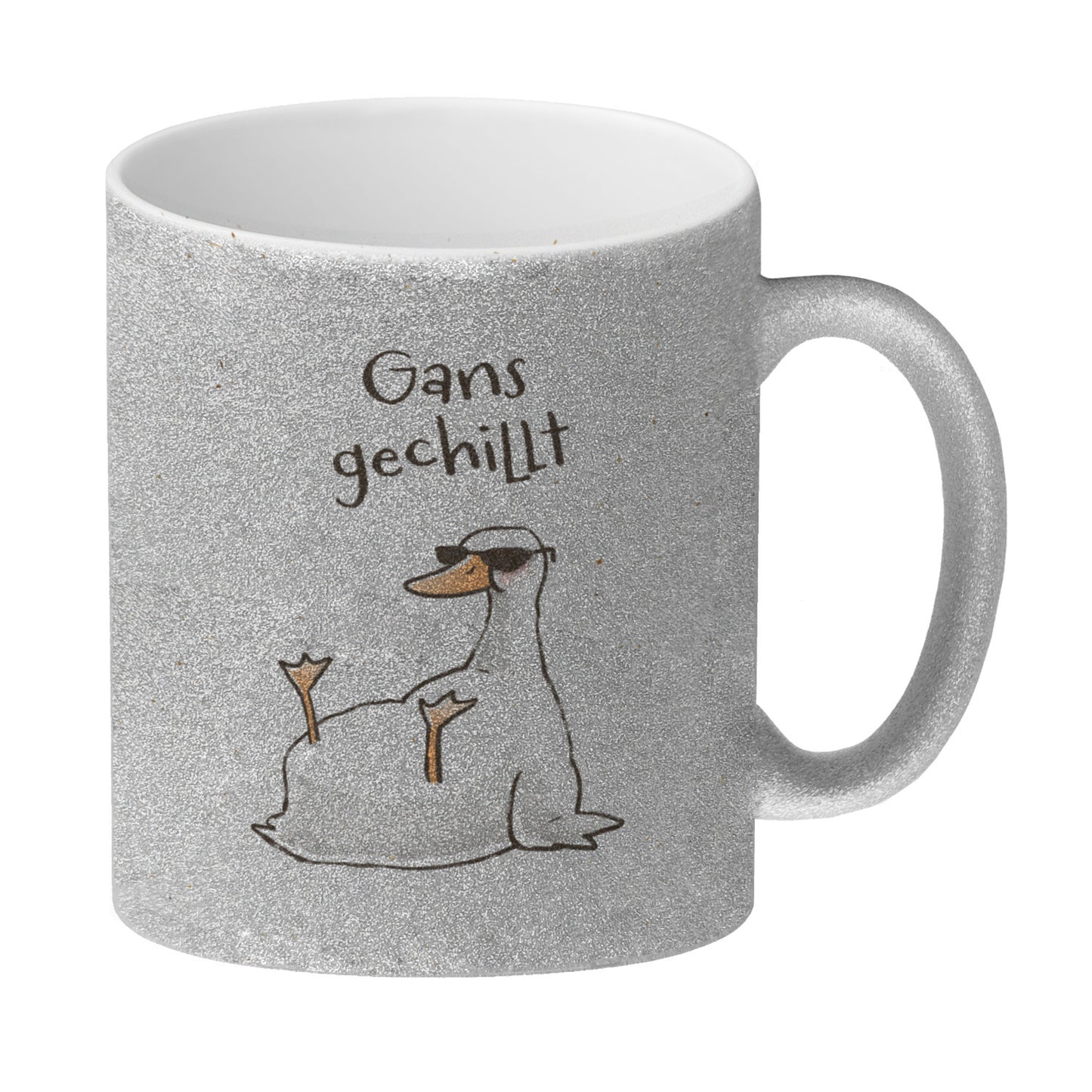 Gilbert die Gans Glitzer-Kaffeebecher mit Spruch Gans gechillt