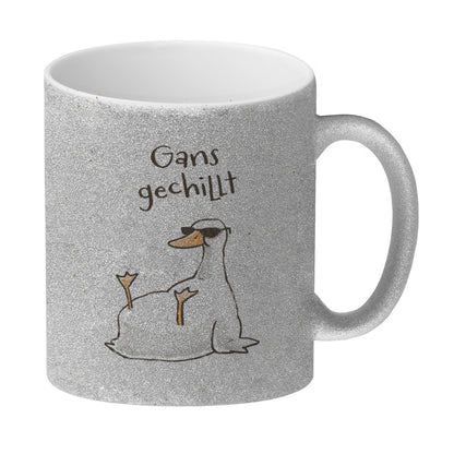 Gilbert die Gans Glitzer-Kaffeebecher mit Spruch Gans gechillt