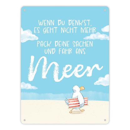 Möwe Metallschild XL in 21x28 cm mit Spruch Fahr ans Meer