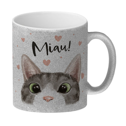 Miau Katze Glitzer-Kaffeebecher