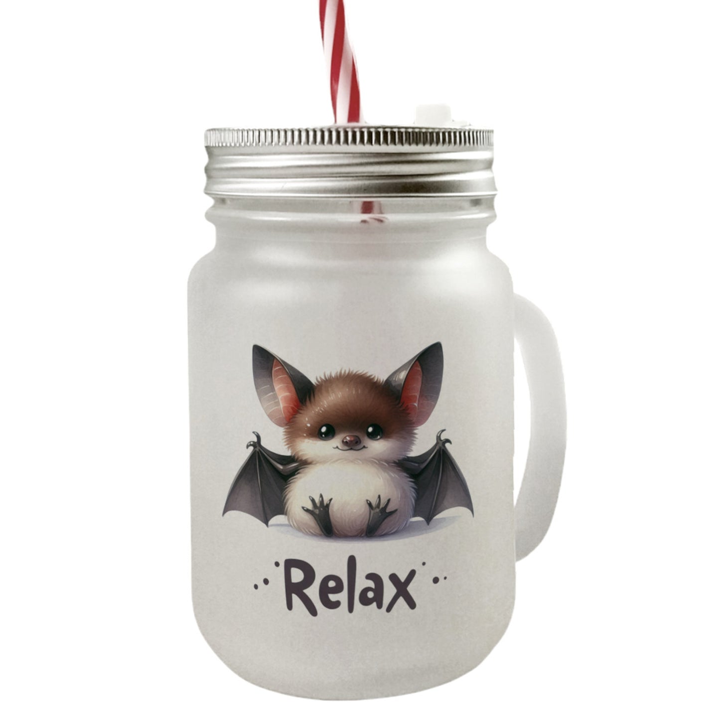 Baby Fledermaus Mason Jar Henkel Trinkglas mit Deckel mit Spruch Relax