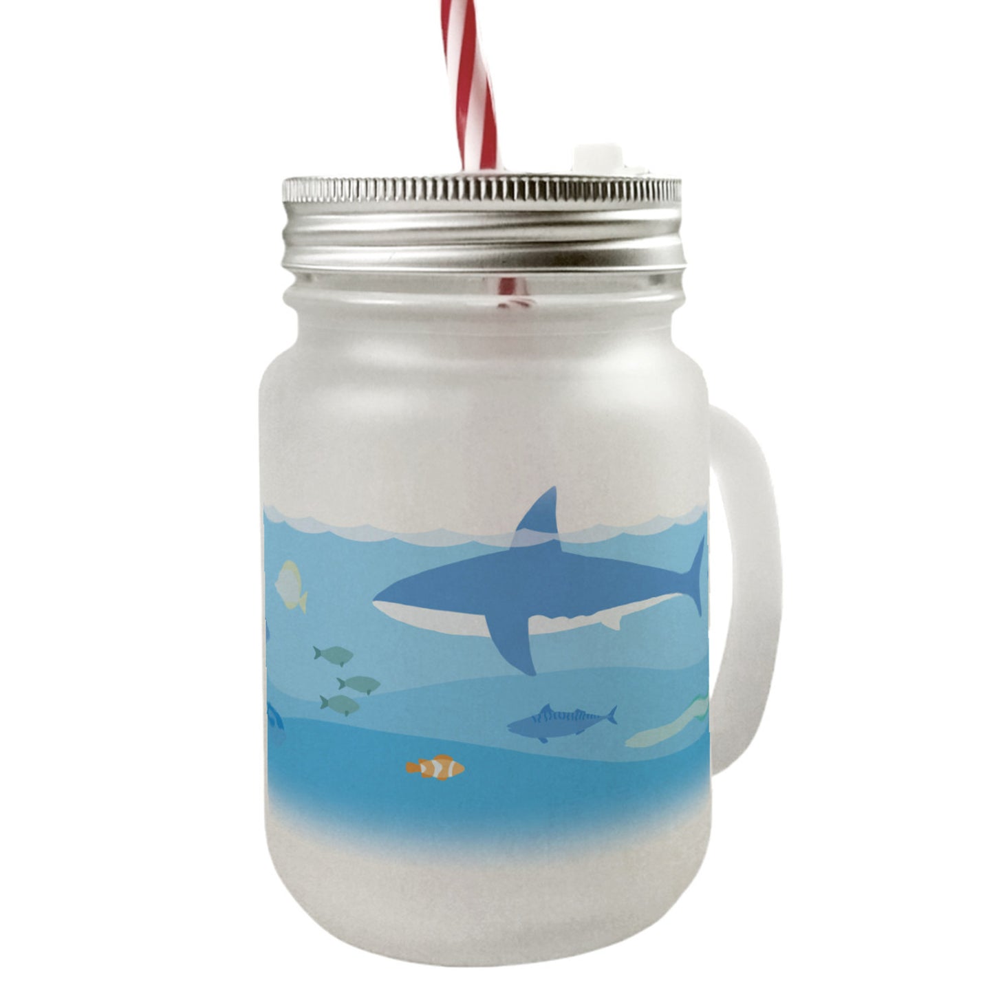 Unterwasser Mason Jar Henkel Trinkglas mit Deckel mit Hai und Fischen