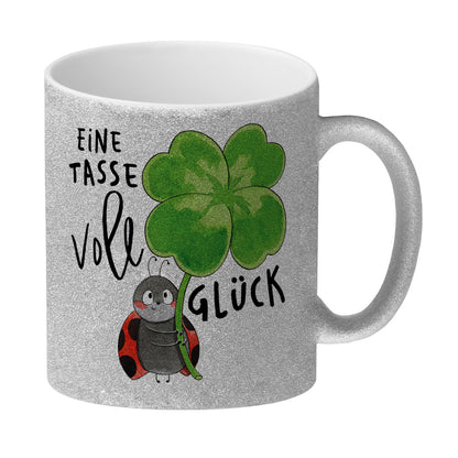 Marienkäfer Glitzer-Kaffeebecher mit Spruch Eine Tasse voll Glück