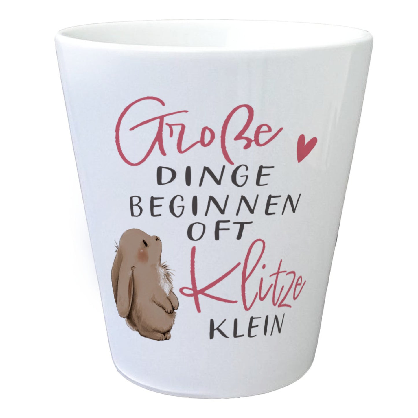 Baby Hase Blumentopf mit Spruch Große Dinge beginnen oft Klitzeklein