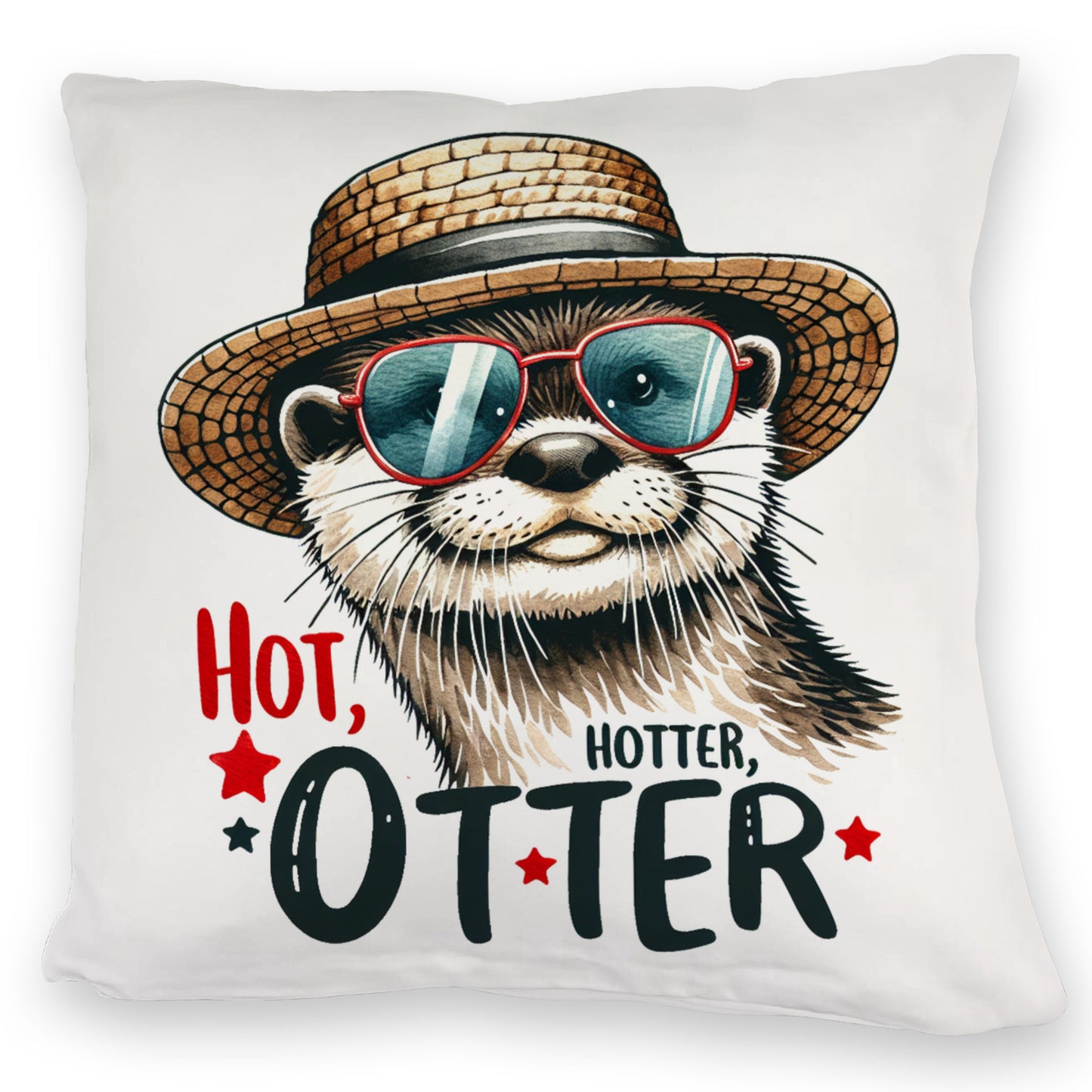 Otter mit Sonnenbrille und Strohhut Kuschelkissen mit Spruch Hot Hotter Otter