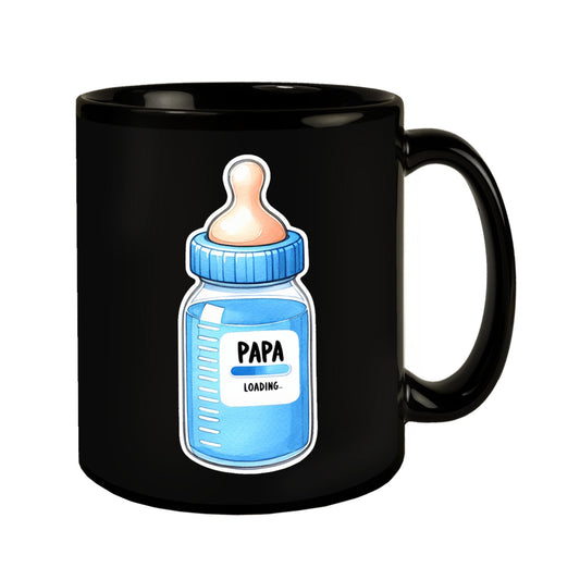 Werdender Papa Babyflasche Tasse in Schwarz mit Spruch Papa Loading