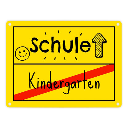 Zur Einschulung Metallschild in 15x20 cm mit Spruch Schule - Kindergarten