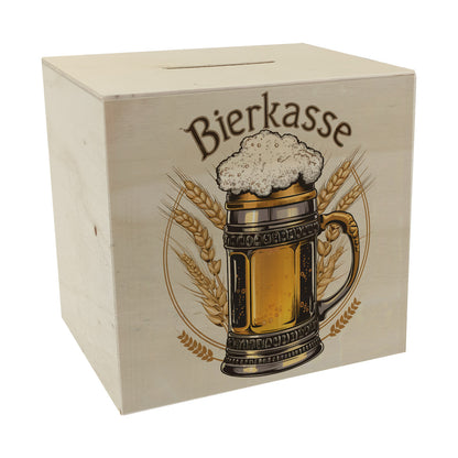 Bierkrug mit Schaumkrone Spardose aus Holz - BIERKASSE