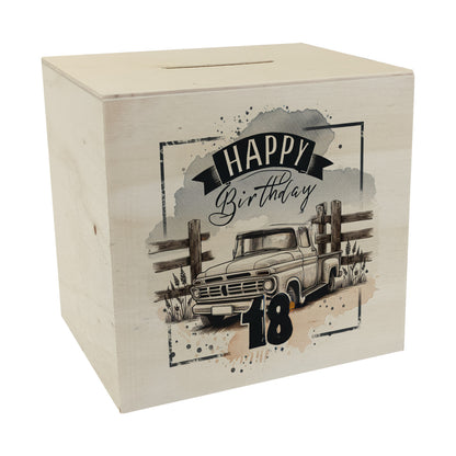 Happy Birthday 18 Auto Spardose aus Holz