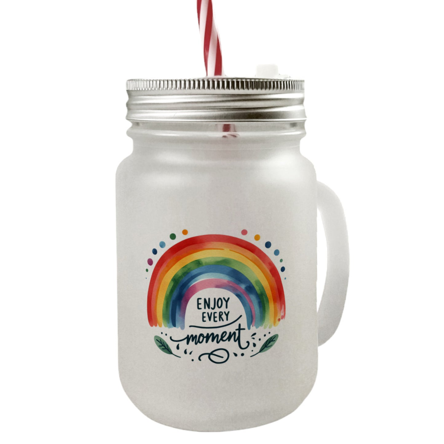 Regenbogen Mason Jar Henkel Trinkglas mit Deckel mit Spruch Enjoy every moment