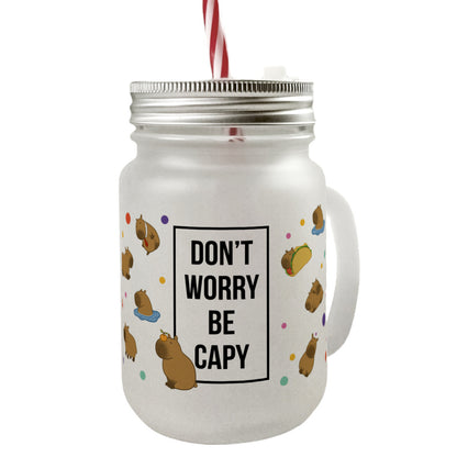 Dont worry be capy Capybara Mason Jar Henkel Trinkglas mit Deckel