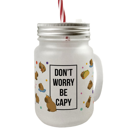 Dont worry be capy Capybara Mason Jar Henkel Trinkglas mit Deckel