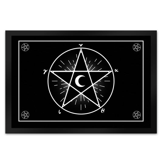 Fußmatte XL in 40x60 cm mit Pentagramm im coolen Halloween Design in Schwarz-Weiß