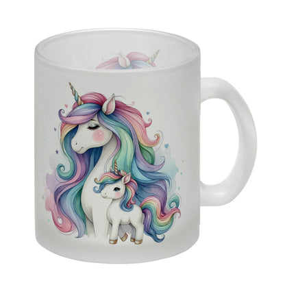 Einhorn-Mama mit Kind Glas Tasse