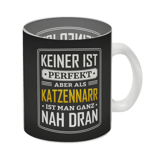 Keiner ist perfekt, aber als Katzennarr ist man ganz nah dran Glas Tasse mit Retro Motiv