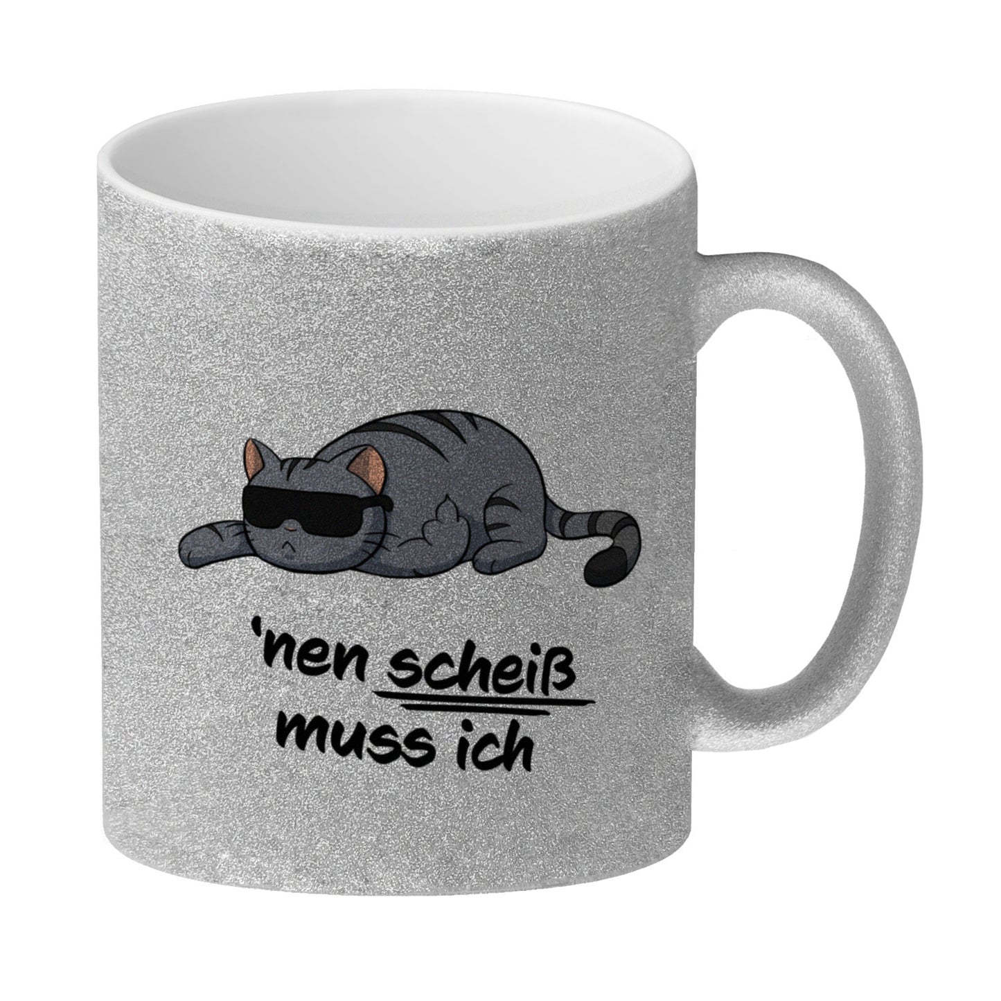 nen Scheiß muss ich Glitzer-Kaffeebecher mit coolem Katzen-Motiv