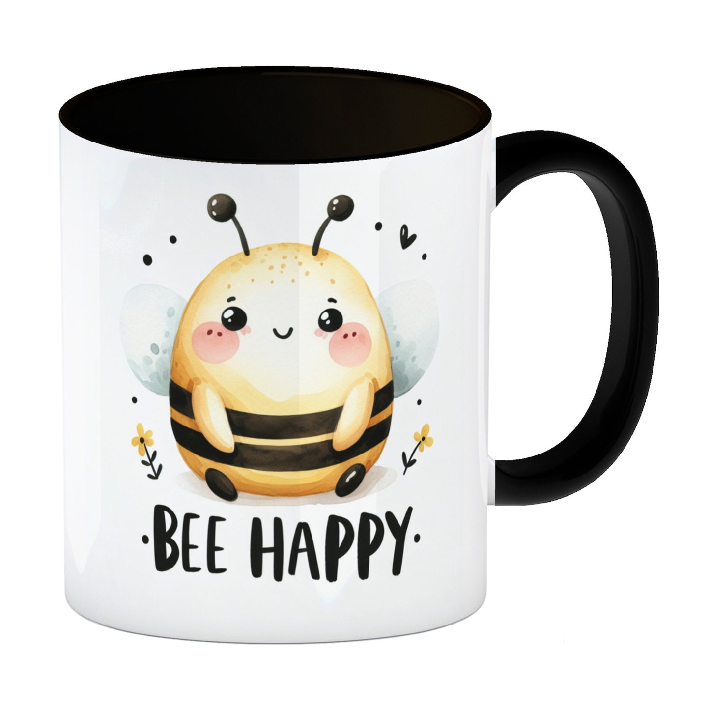 Biene Bee Happy Kaffeebecher in schwarz