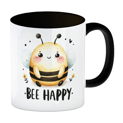 Biene Bee Happy Kaffeebecher in schwarz