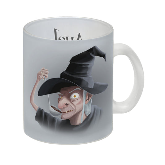 Glas Tasse mit lustigem Motiv und Spruch - Auch Hexen brauchen Kaffee -