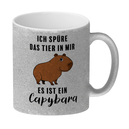 Ich spüre das Tier in mir – es ist ein Capybara Glitzer-Kaffeebecher