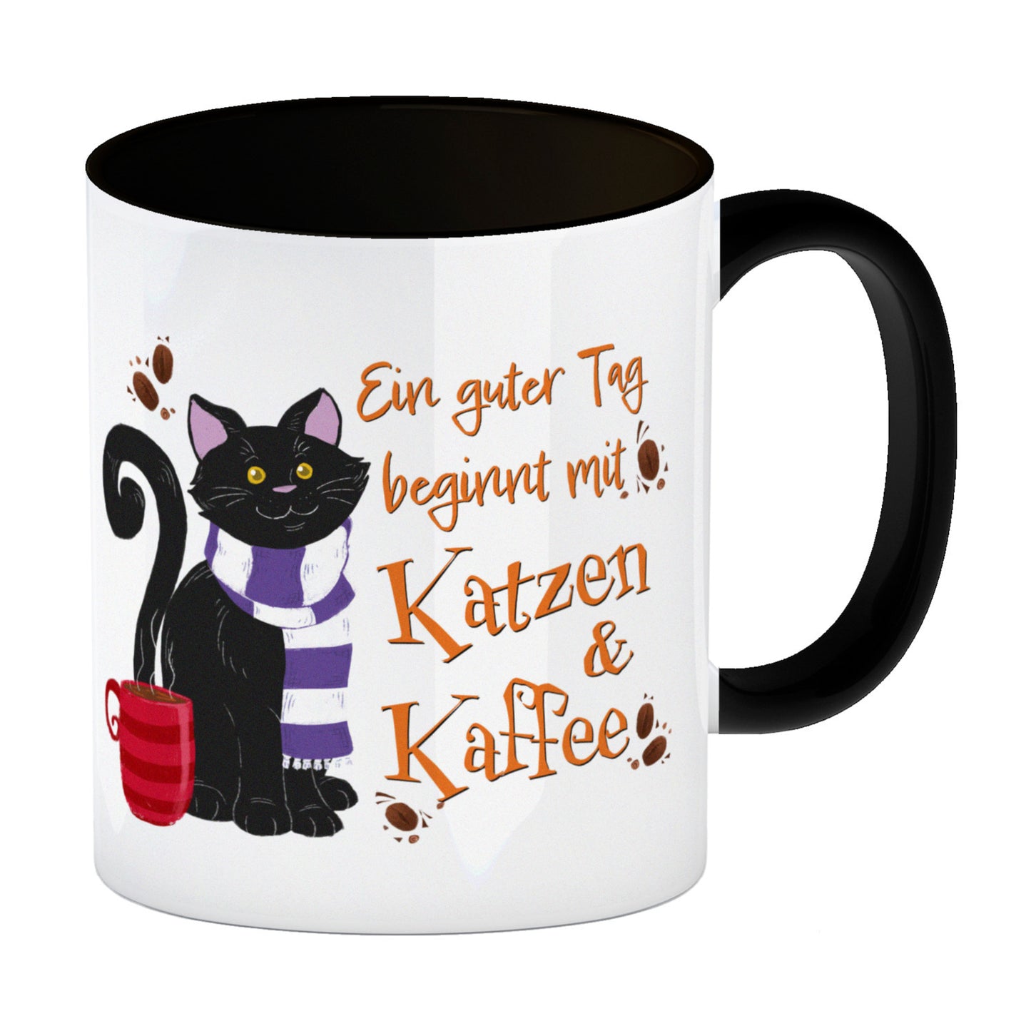 Ein guter Tag beginnt mit Katzen & Kaffee Kaffeebecher Schwarz