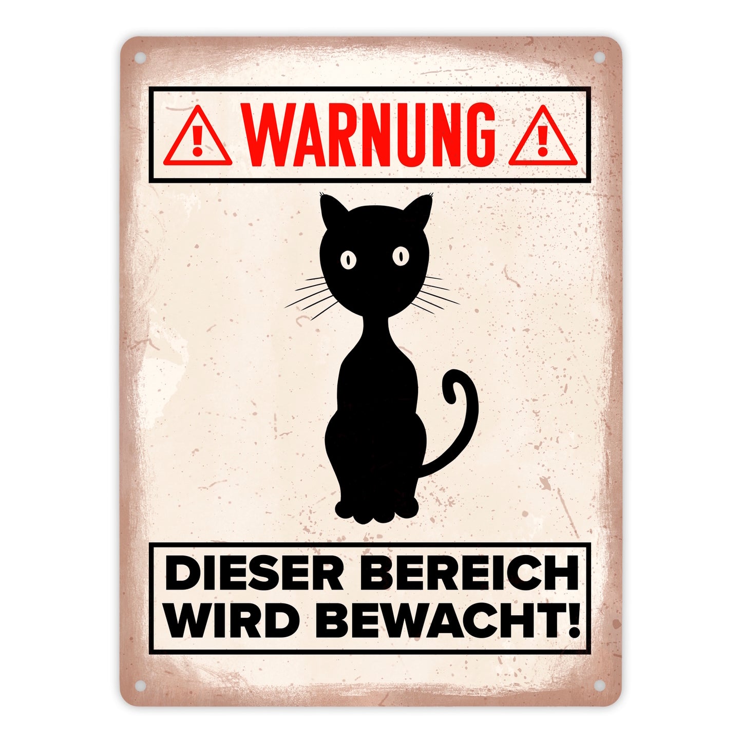 Warnung Bereich wird bewacht Metallschild XL in 21x28 cm mit Katzen Silhouette