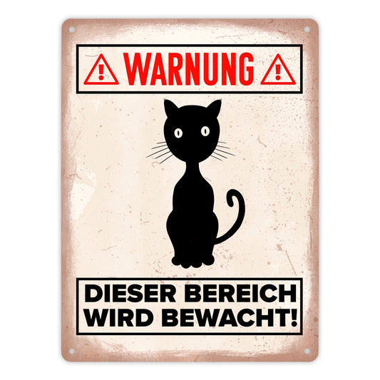 Warnung Bereich wird bewacht Metallschild XL in 21x28 cm mit Katzen Silhouette