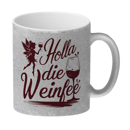 Fee mit Weinglas - HOLLA DIE WEINFEE Glitzer-Kaffeebecher