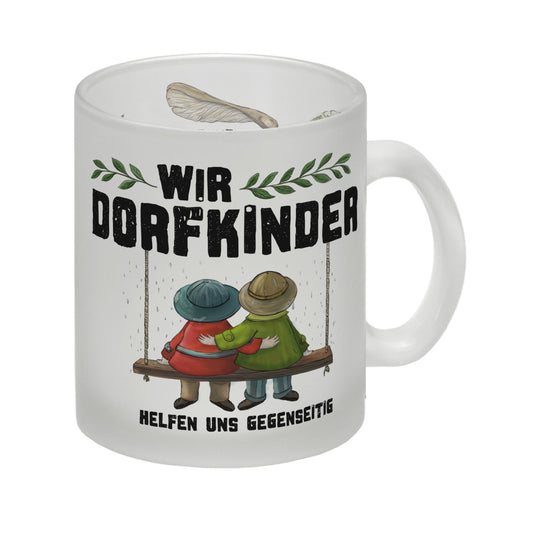 Wir Dorfkinder Glas Tasse mit Retro Motiv