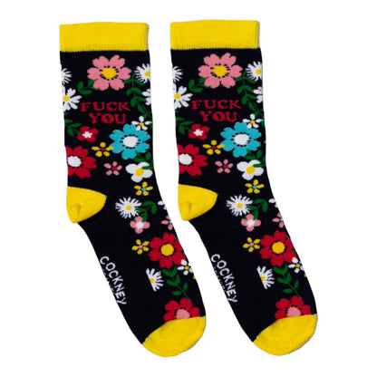 Fuck you Socken Funsocken Blumen Strümpfe in 37-42 im Paar