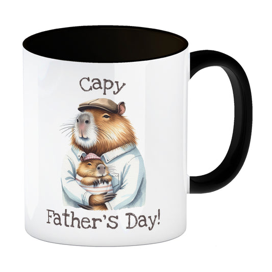 Capybara-Papa Aquarell-Optik Kaffeebecher in schwarz mit Spruch Capy Father's Day