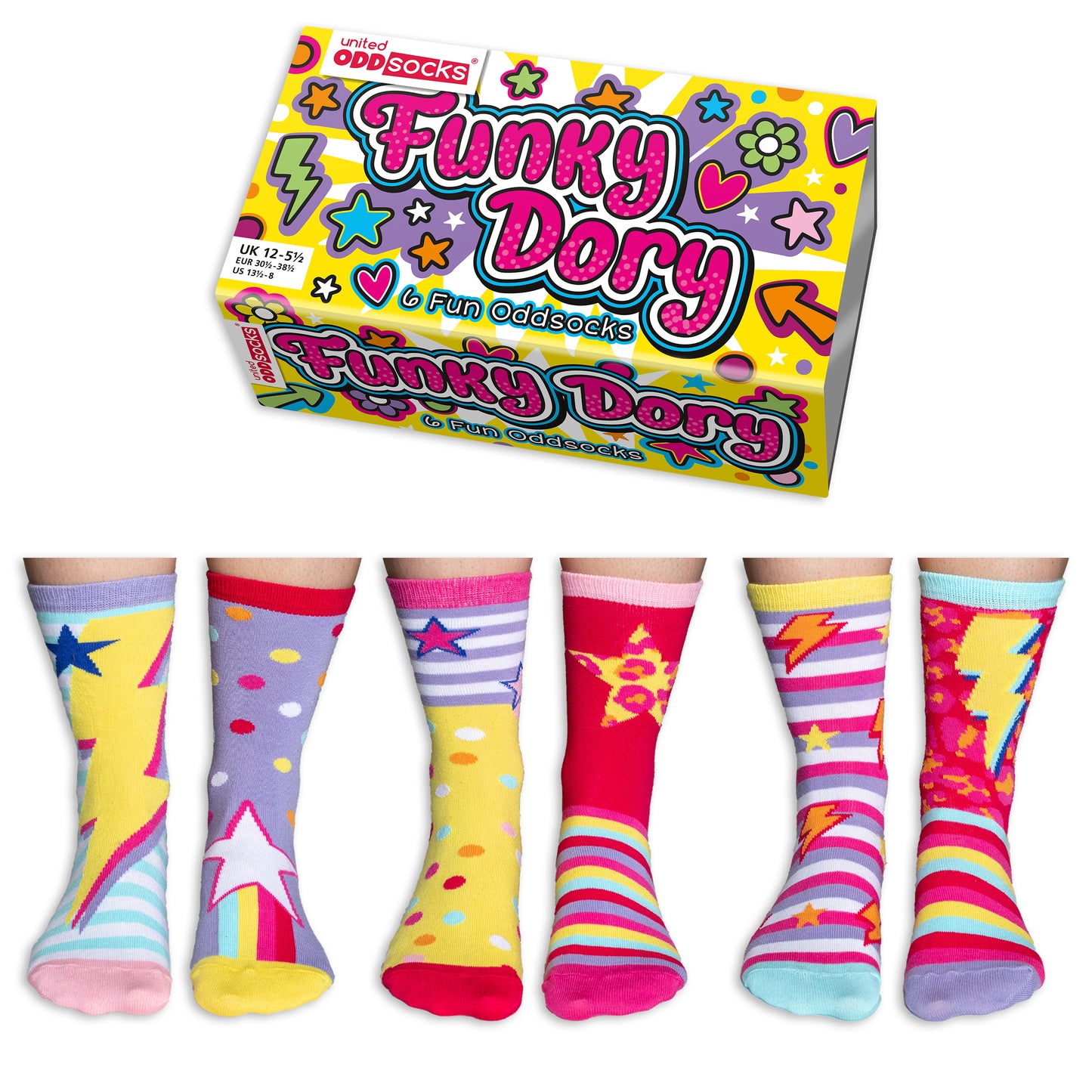 Funky Dory Crazy Oddsocks Socken in 30,5-38,5 im 6er Set