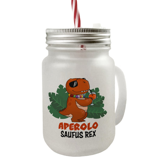 Aperolo Saufus Rex Mason Jar Henkel Trinkglas mit Deckel Aperol T-Rex