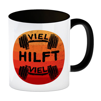 Viel hilft viel Fitness Kaffeebecher Schwarz für Sportler