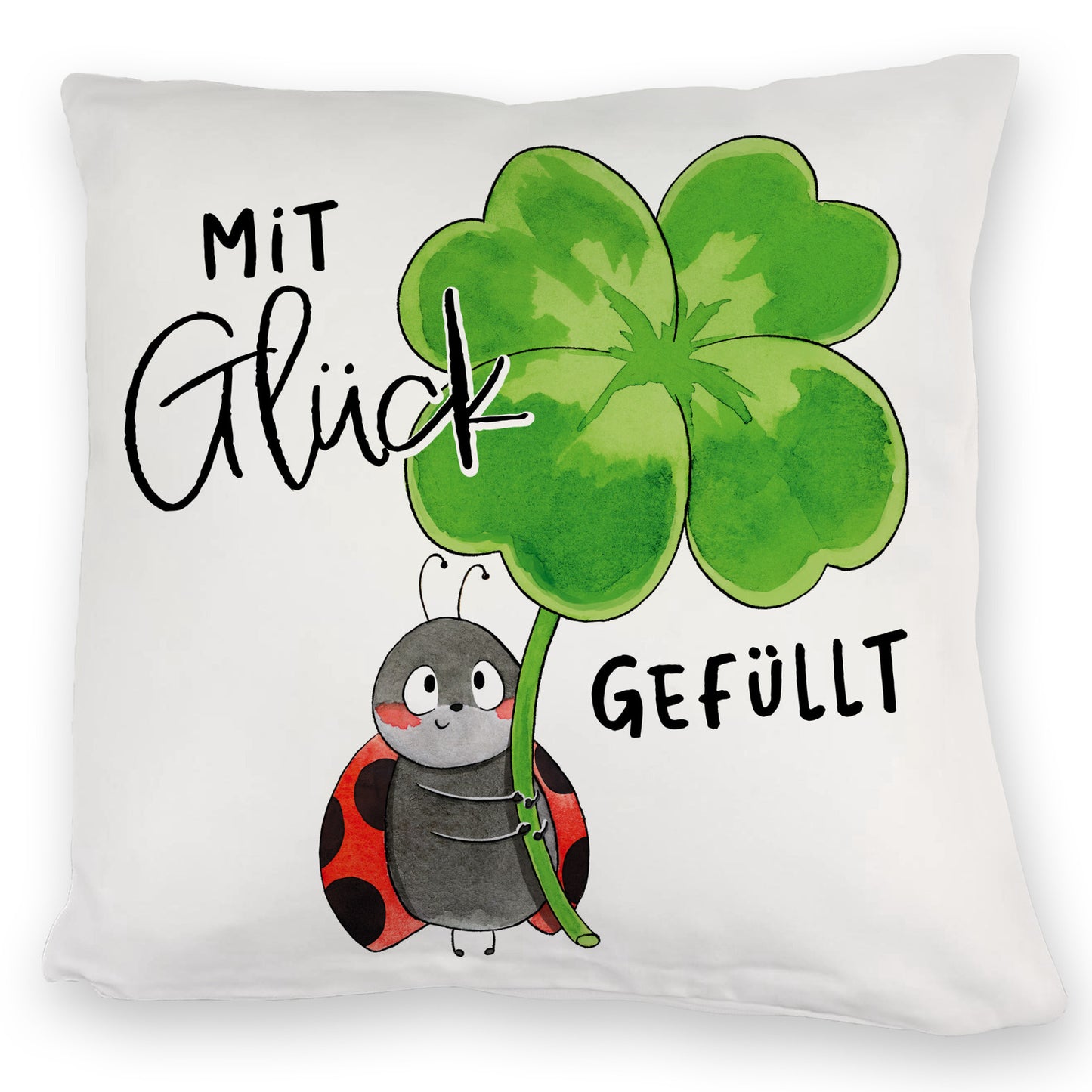 Marienkäfer Kuschelkissen mit Spruch Mit Glück gefüllt