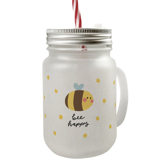 Bee happy Mason Jar Henkel Trinkglas mit Deckel mit dicker Biene