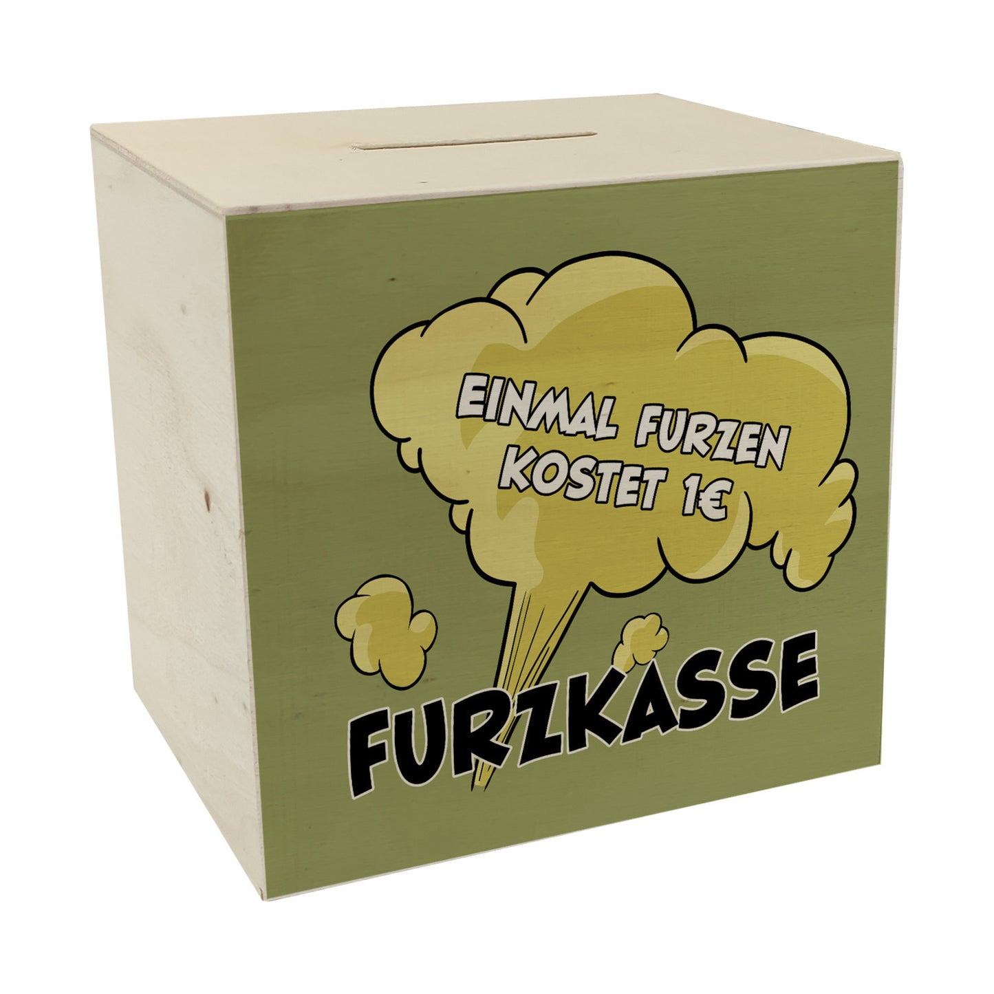 Einmal Furzen kostet 1€ witzige Furzkasse Spardose aus Holz