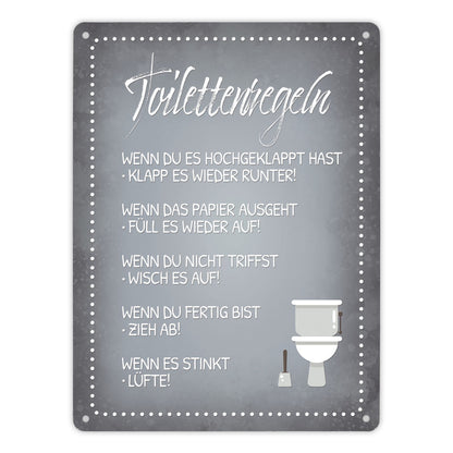 Metallschild XL mit Spruch: Toilettenregeln