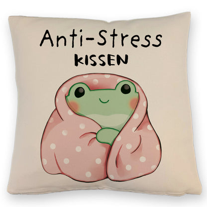 Frosch in rosa Decke Kissen mit Leinenoptik mit Spruch Anti-Stress Kissen mit Leinenoptik