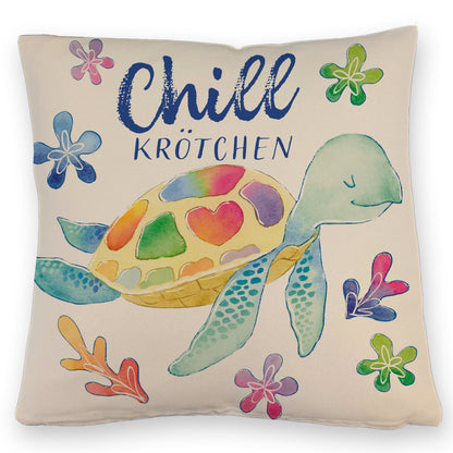 Schildkröte Kissen mit Leinenoptik mit Spruch Chillkrötchen