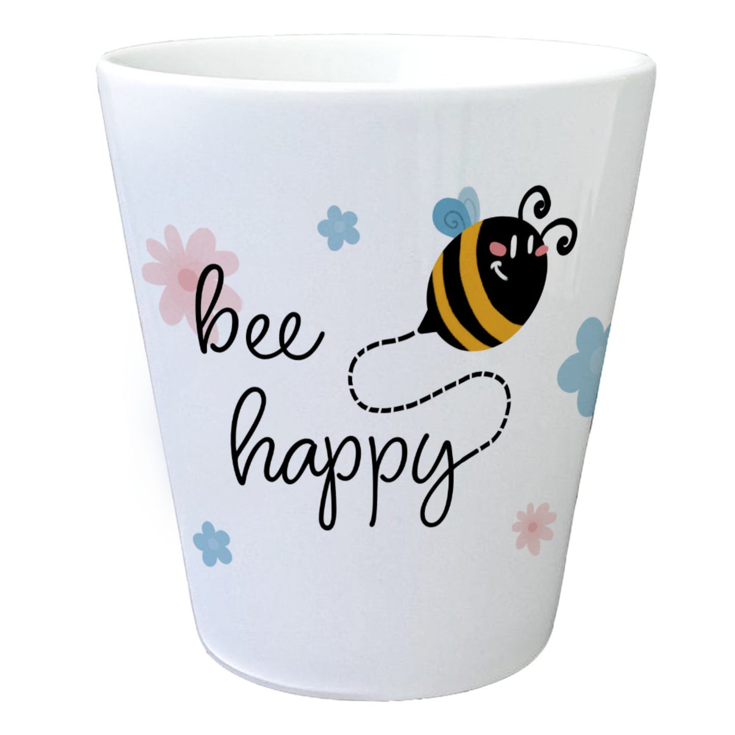 Bee happy Blumentopf mit niedlicher Biene und Blumen