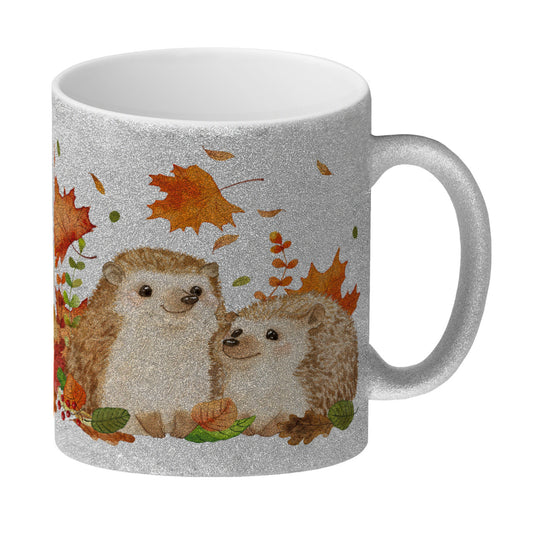 Igel im Herbst Glitzer-Kaffeebecher im Aquarell Stil