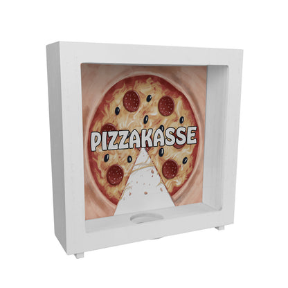 Pizzakasse Rahmen Spardose aus Holz mit Pizzamotiv