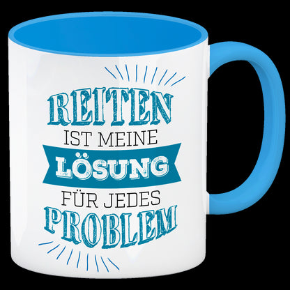 Reiten ist meine Lösung für jedes Problem Kaffeebecher Henkel und Innenseite Hellblau